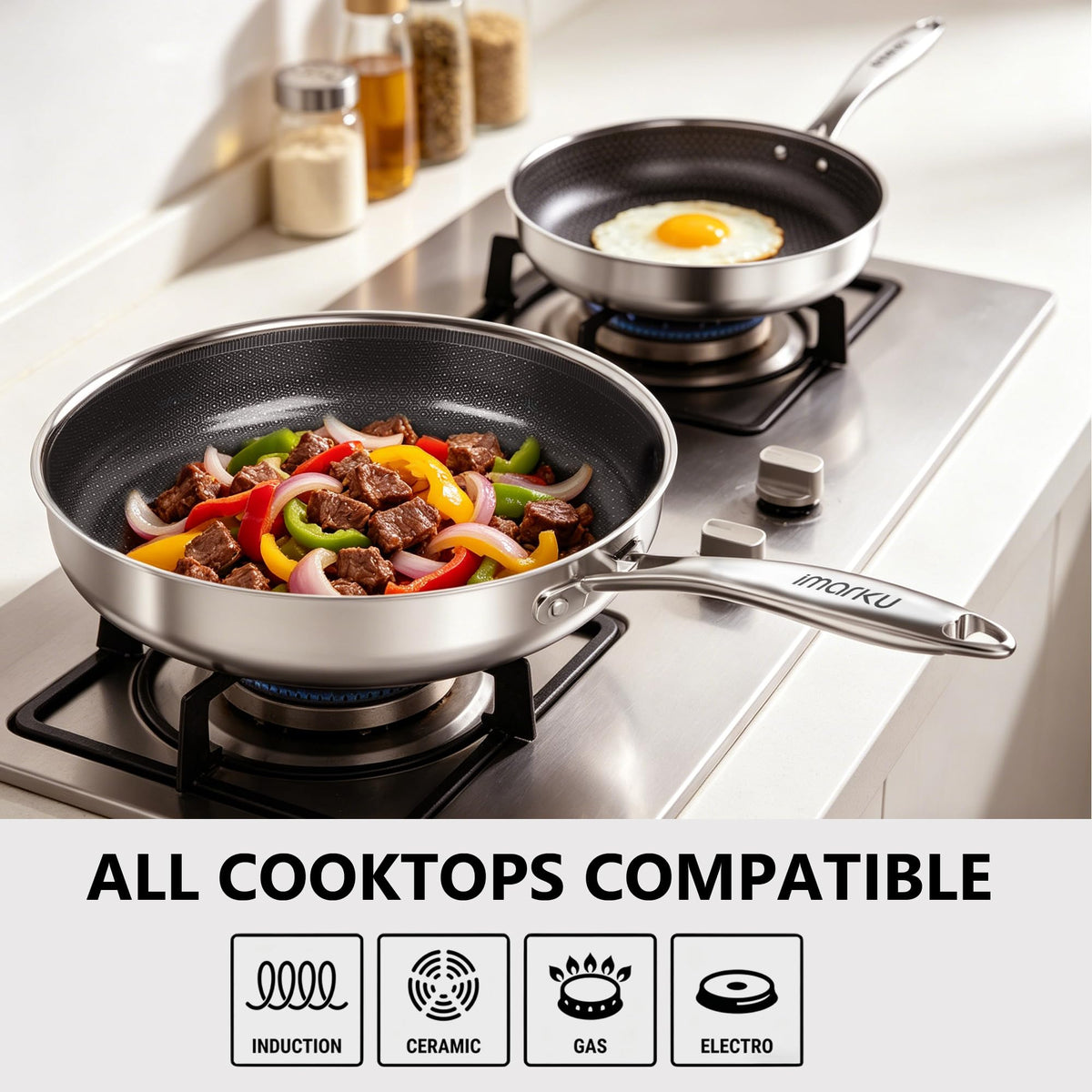 8, 10 and 12-Inch Non Stick Ceramic Frying Pans with Lids H58074
