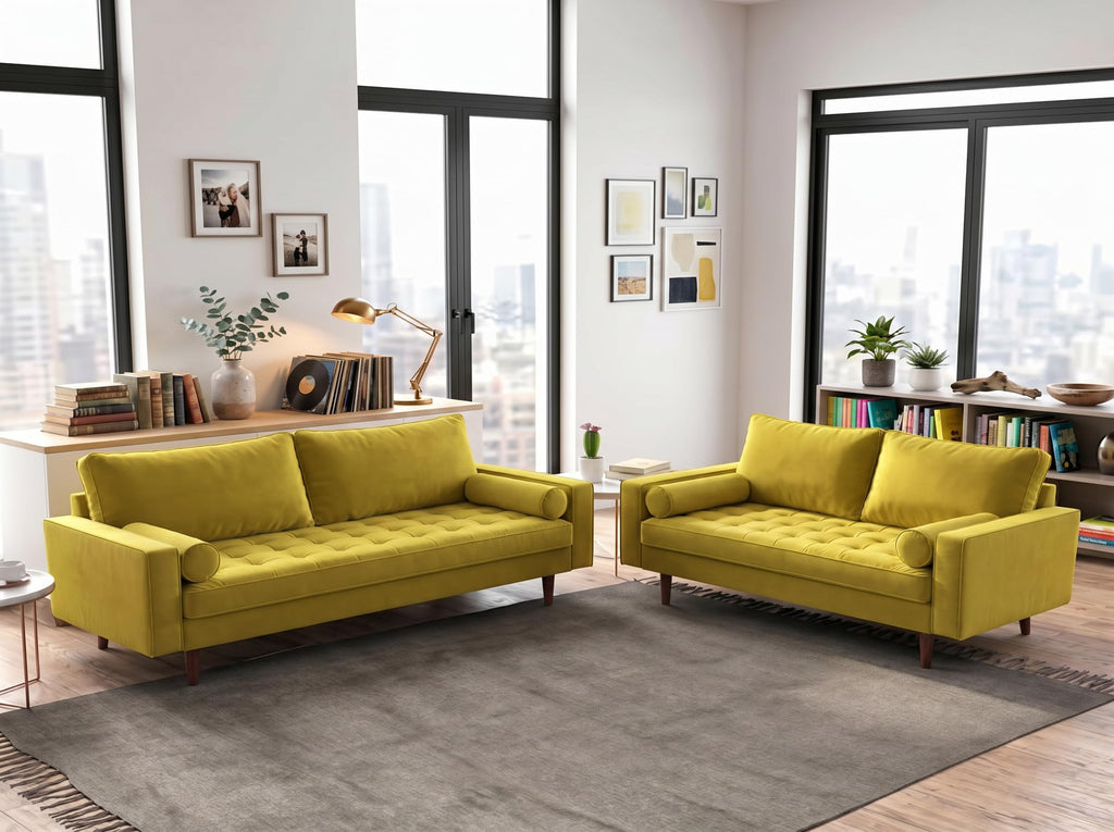 70 Inch Velvet Sofa with Button Tufted Upholstery and Bolster Pillows O64852