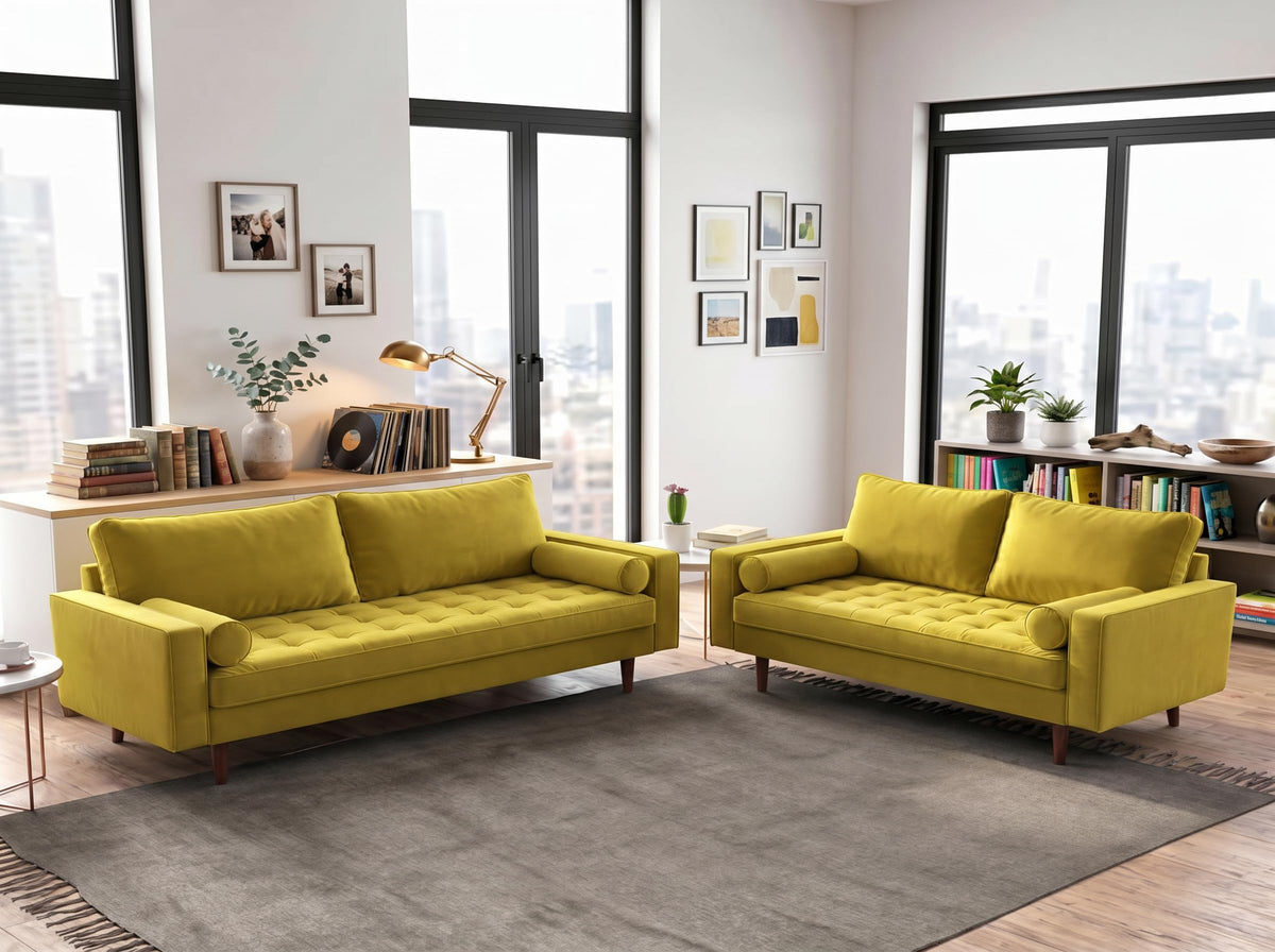 70 Inch Velvet Sofa with Button Tufted Upholstery and Bolster Pillows O64852