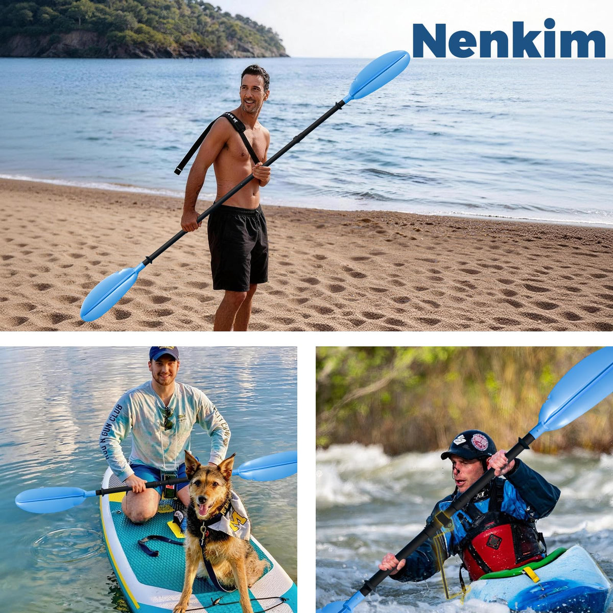 Adjustable Lightweight Floating Kayak Paddle with Safety Rope M88078