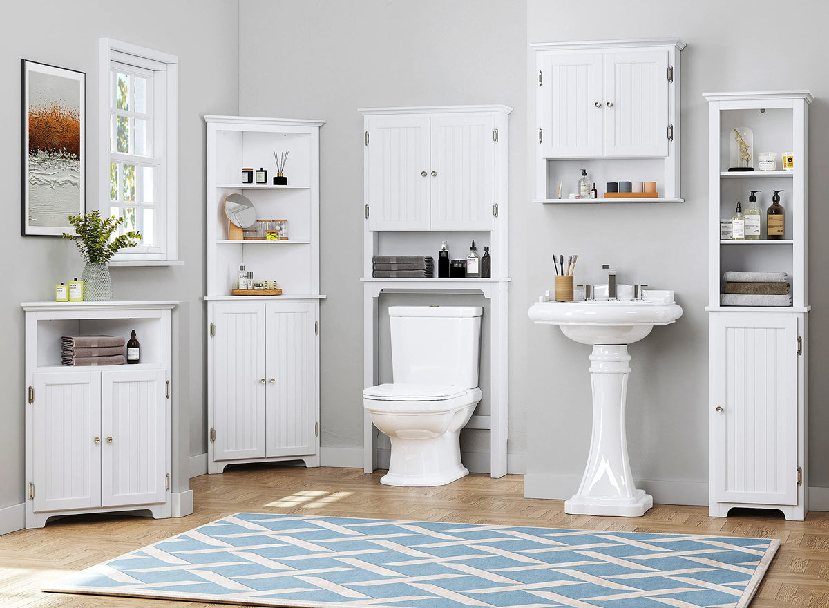 White Bathroom Storage Cabinet with Doors M4408