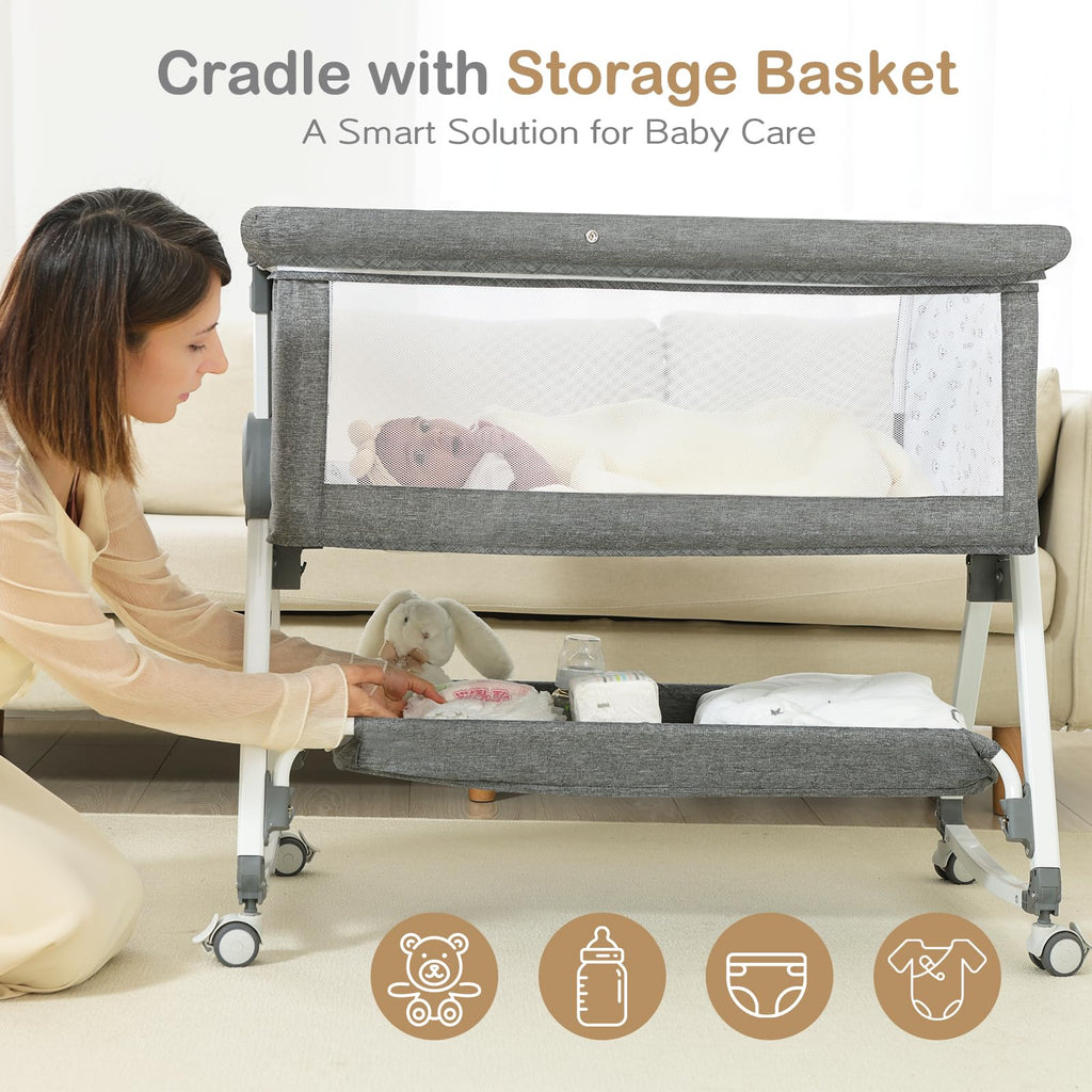 Portable Bedside Bassinet with Waterproof Mattress, Grey I59270