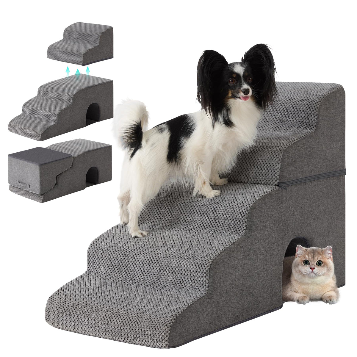 Grey 5-Step Dog Stairs S180
