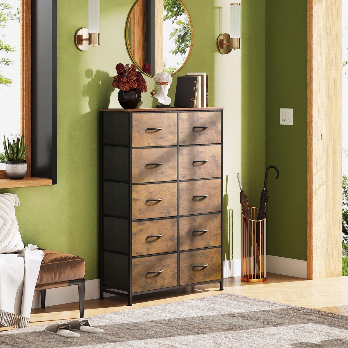 Rustic Brown Wood Grain Print Tall Dresser H49013