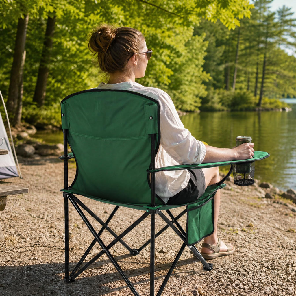 2 Pack Heavy Duty Folding Camping Chair with Cooler Bag W39032
