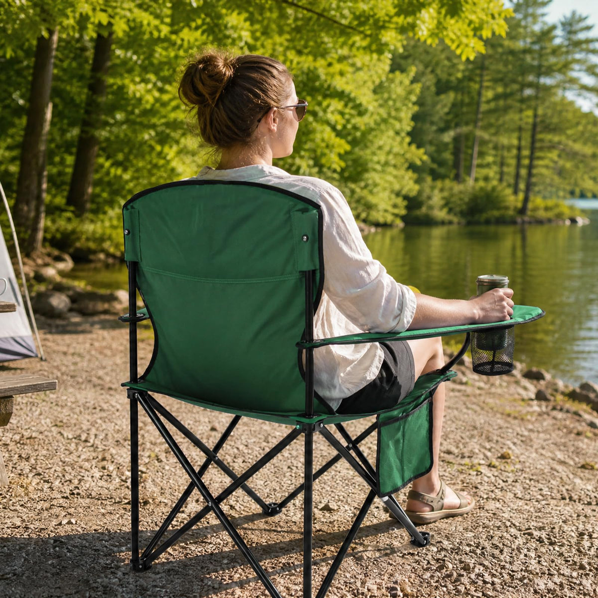 2 Pack Heavy Duty Folding Camping Chair with Cooler Bag W39032