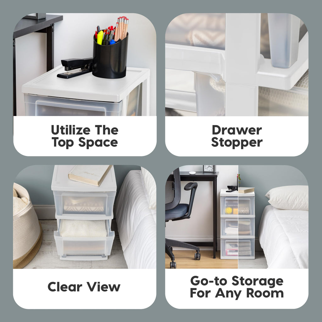 3 Drawer Slim Narrow Storage Organizer 2-Pack White Clear V923343