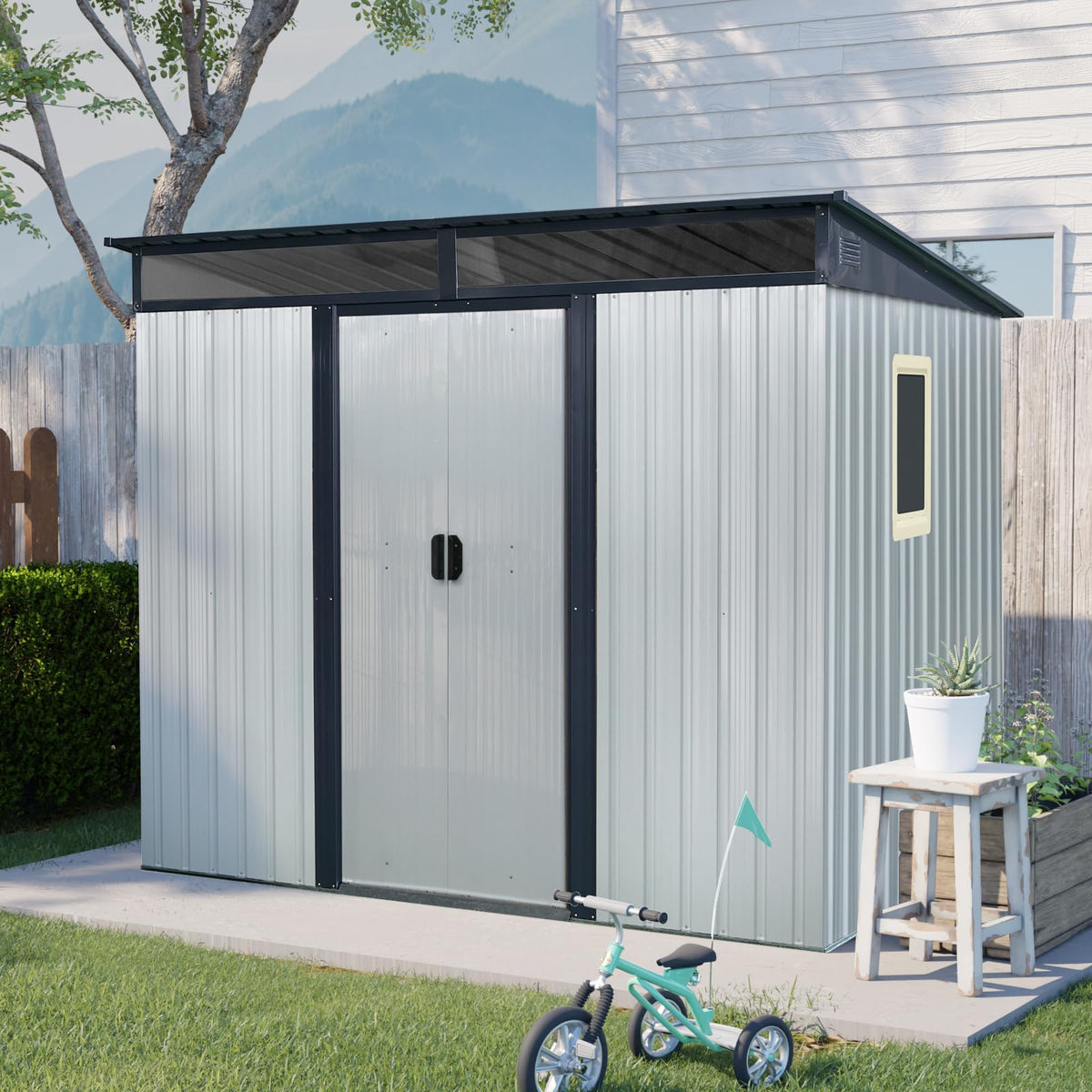 8 x 6 FT Metal Storage Shed with Lockable Sliding Doors F699890