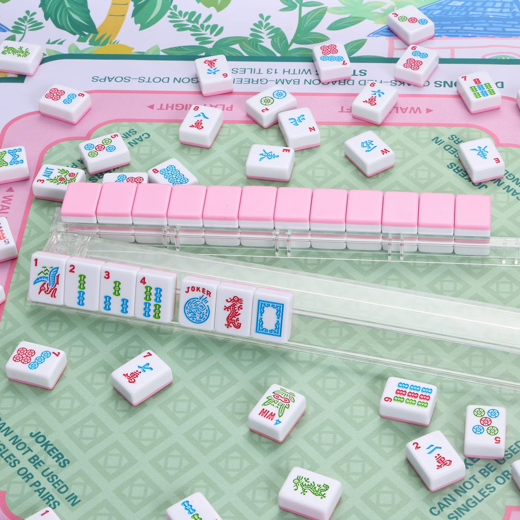 166 Pink Mahjong Set with Bag and 4 Racks R44075