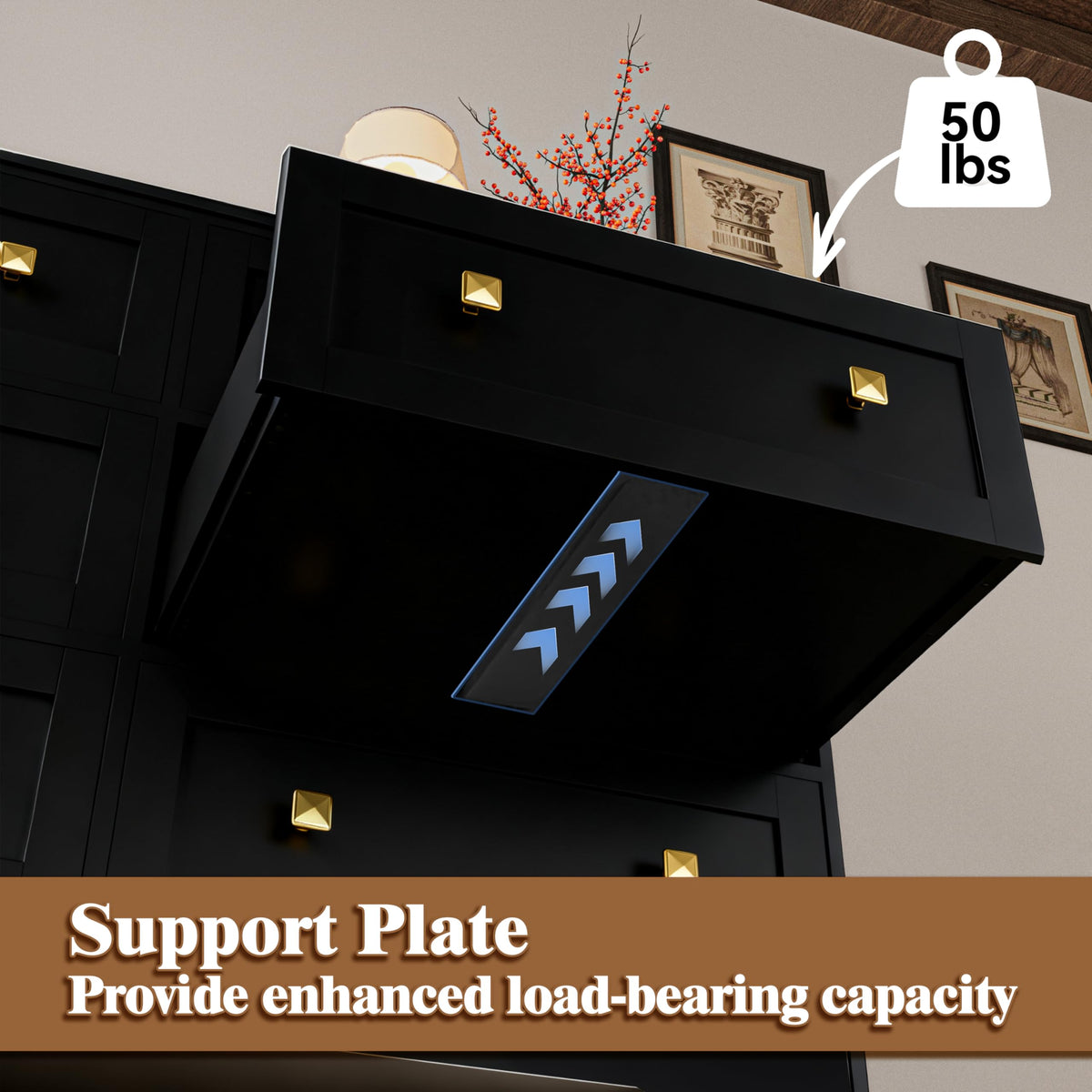 Black 8 Drawer Wood Dresser with Metal Handle C901