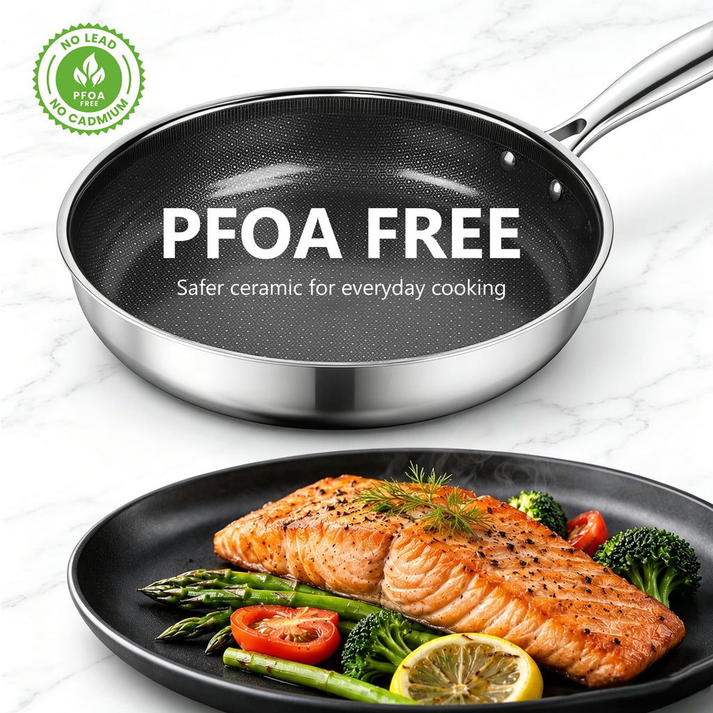 8, 10 and 12-Inch Non Stick Ceramic Frying Pans with Lids H58074