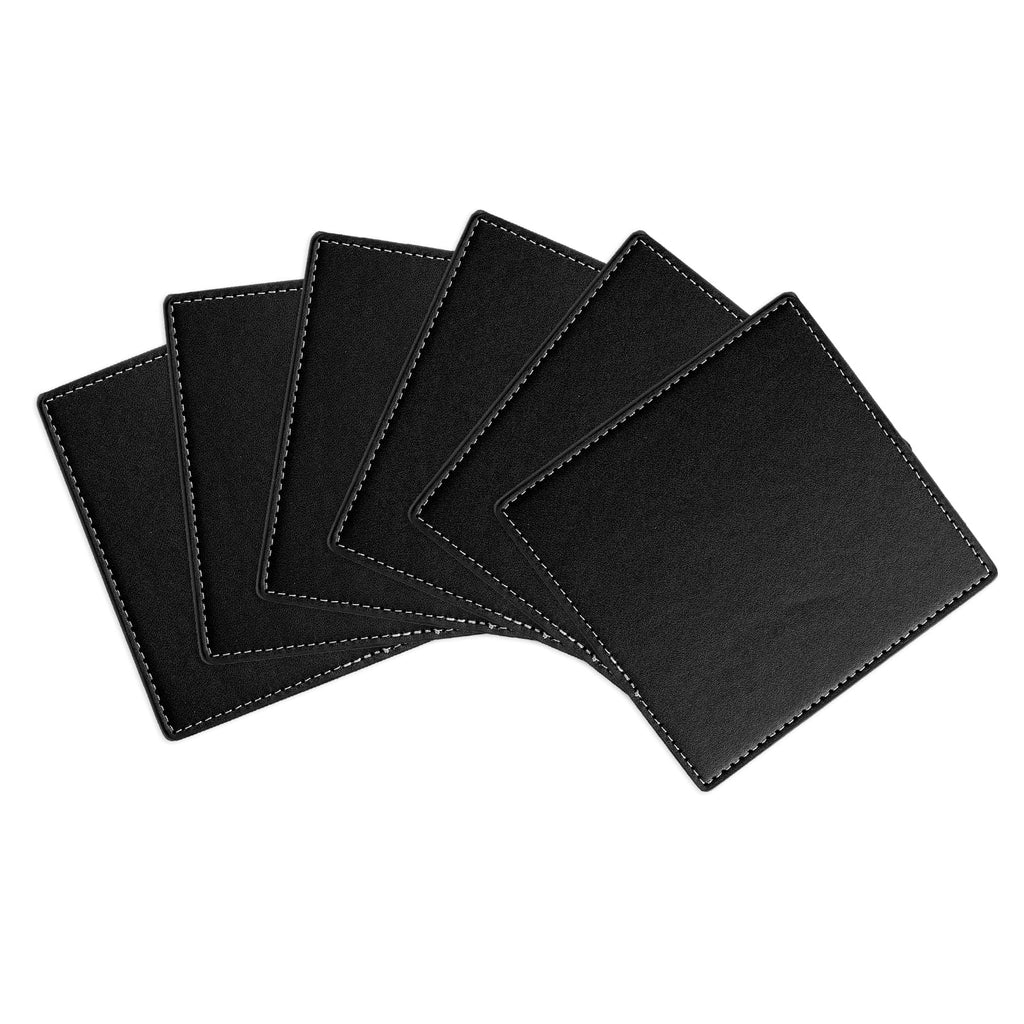White Stitched Dual Sided Leather Coasters Set of 6 T9011