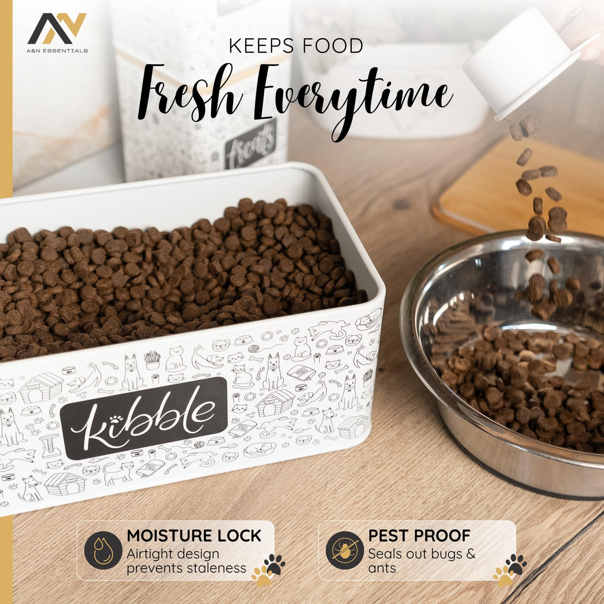 3-Piece Airtight Galvanized Steel Pet Food Storage Container Set with Bamboo Lids R10608