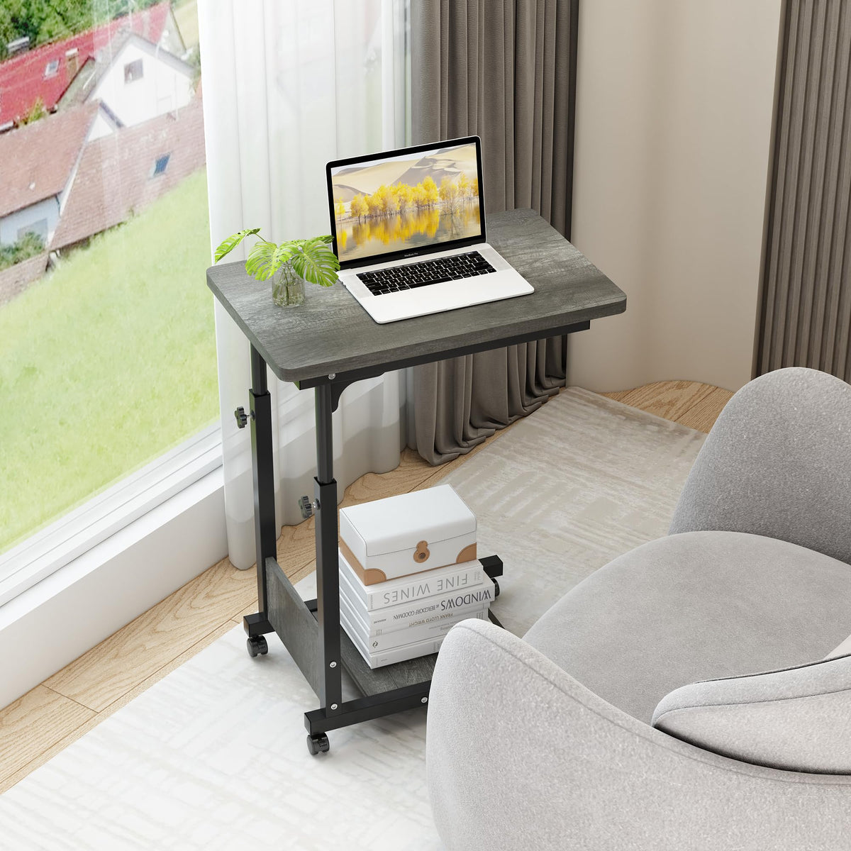 Adjustable Height C Table with Wheels and Storage U510
