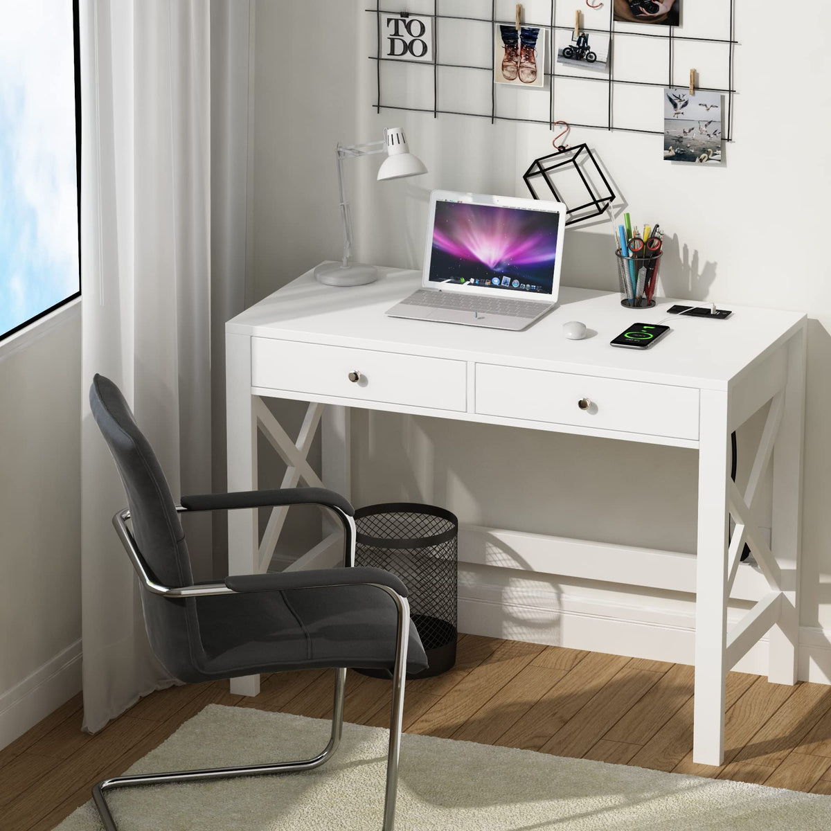39.4 Inches Computer Desk with 2 Drawers W93067