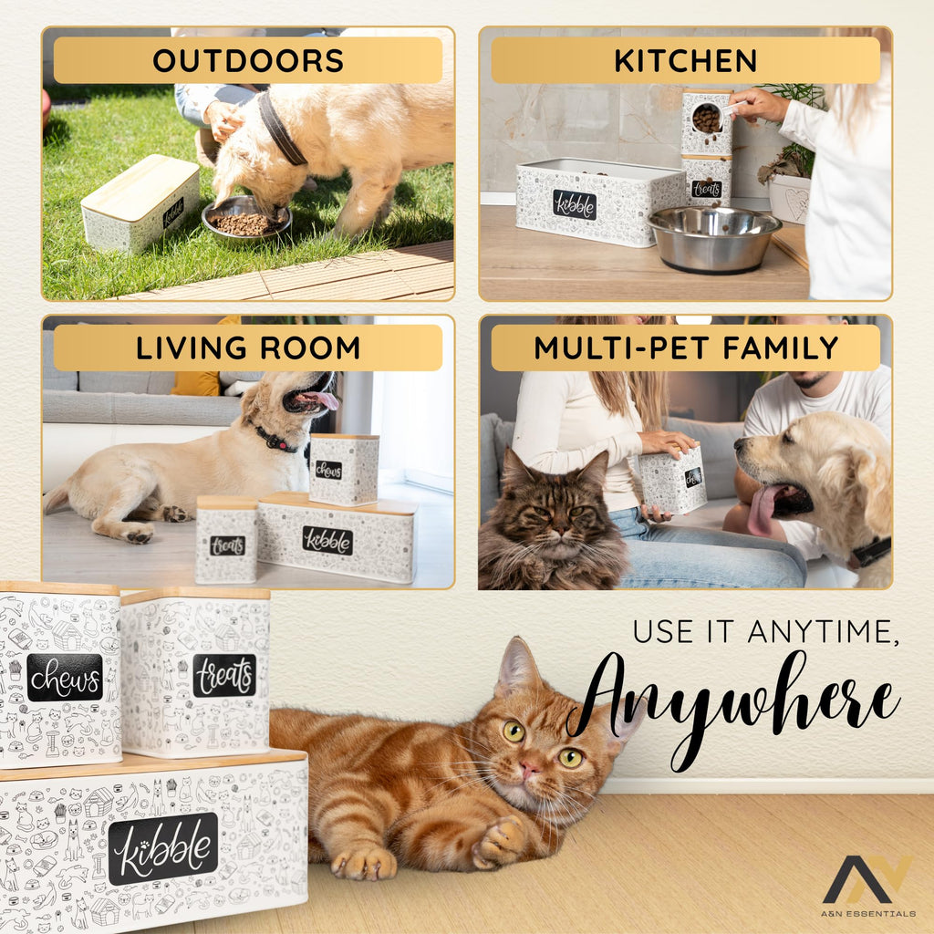 3-Piece Airtight Galvanized Steel Pet Food Storage Container Set with Bamboo Lids R10608