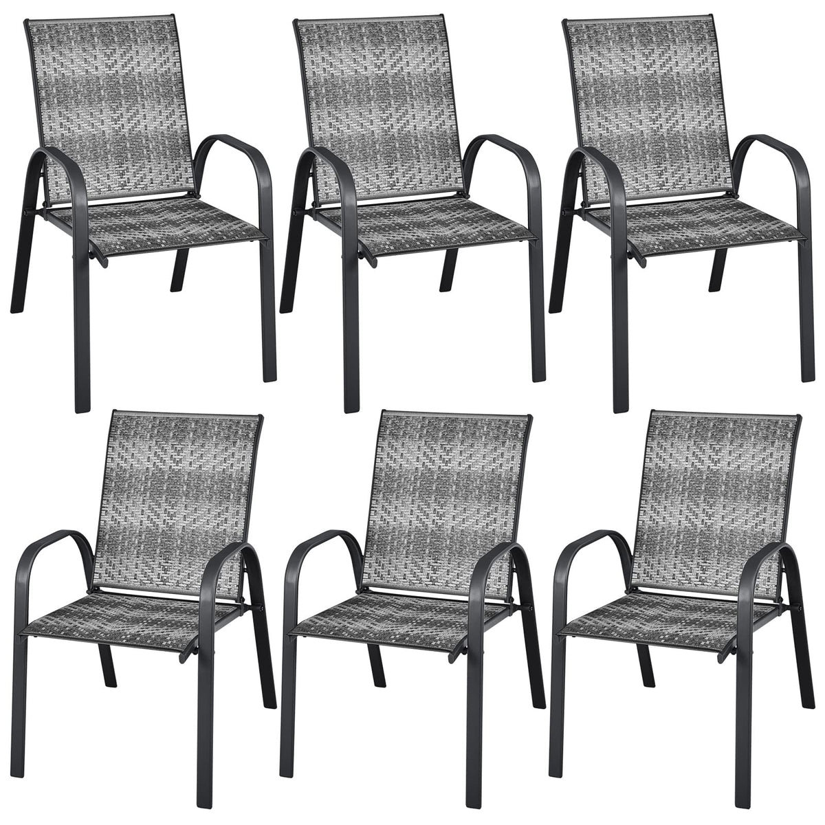 Stackable Wicker PE Rattan Patio Dining Chairs Set of 6 E17705