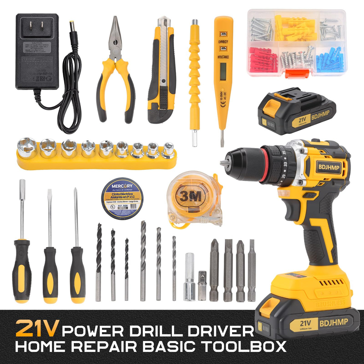 3/8" Brushless Compact Drill Tool Set with Drill Bit and Sockets X39149