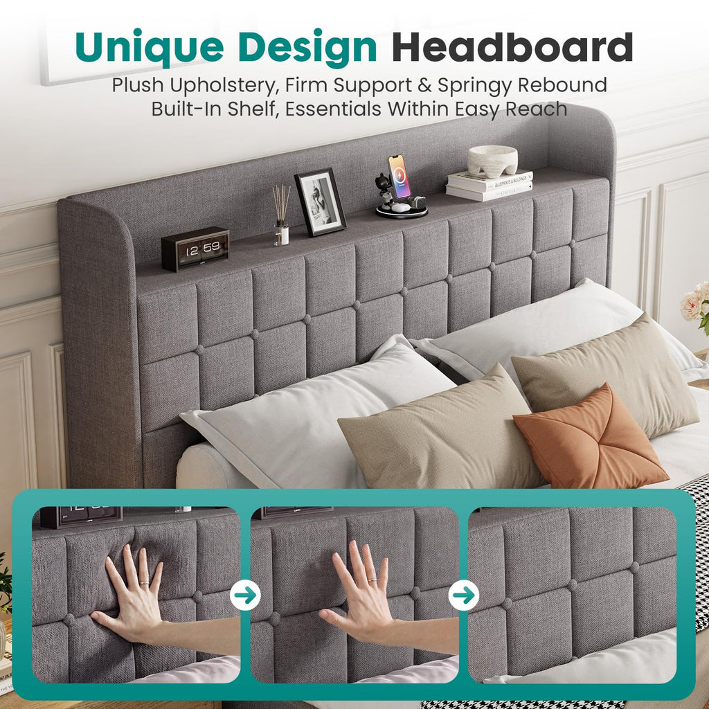 Full Upholstered Platform Bed Frame with Storage Drawers X978640