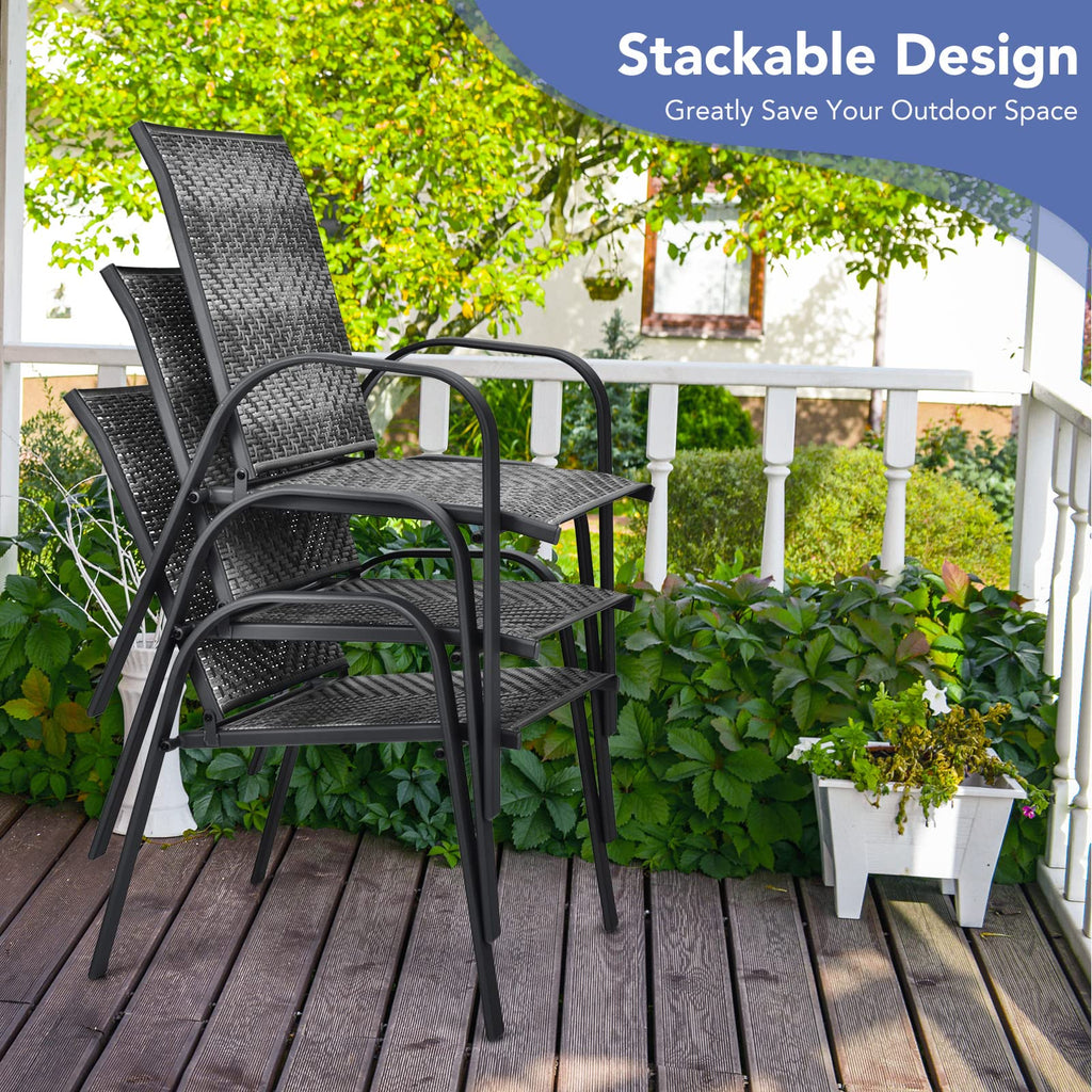 Stackable Wicker PE Rattan Patio Dining Chairs Set of 6 E17705
