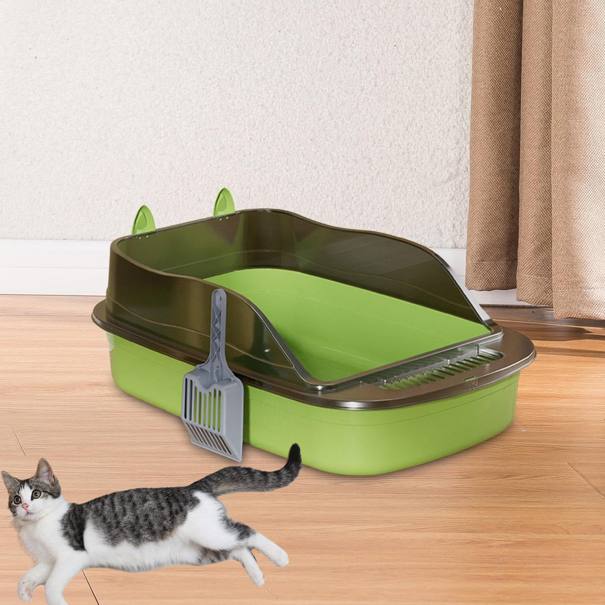 Green Semi Closed Sifting Cat Litter Box Q312