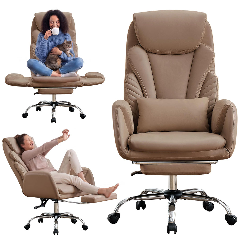 Cross Legged Office Chair with Flip Armrest and Footrest Brown W916454