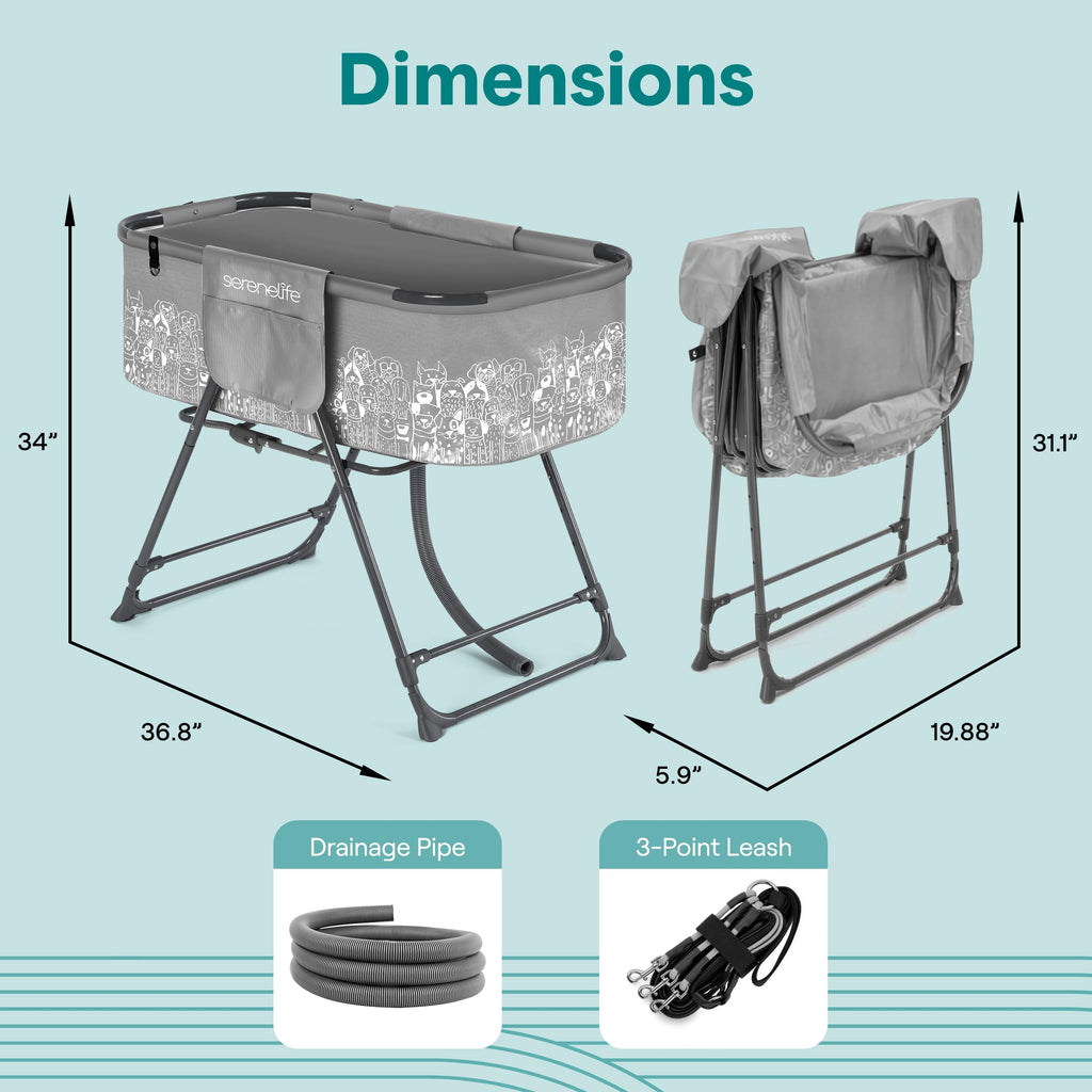Foldable Dog Bath Tub with Drain Hose, 130 lb Capacity, Gray R804