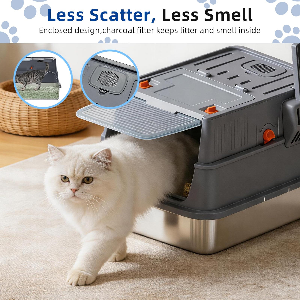 Stainless Steel Covered Cat Litter Box with High Sides R572221