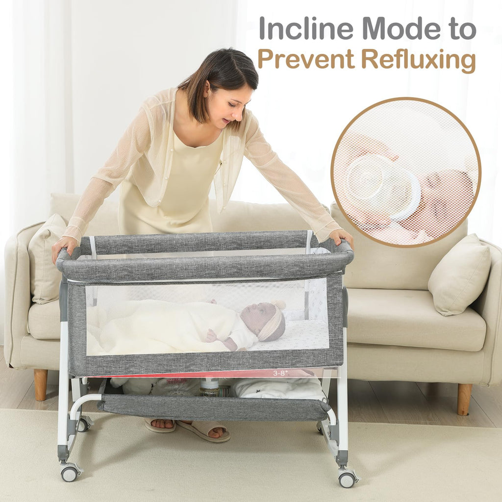Portable Bedside Bassinet with Waterproof Mattress, Grey I59270