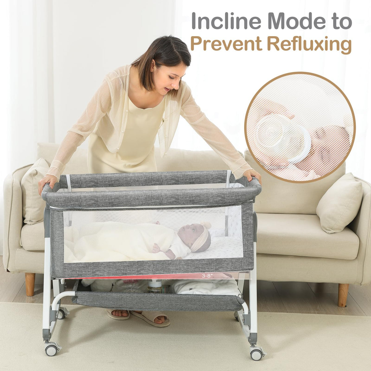 Portable Bedside Bassinet with Waterproof Mattress, Grey I59270