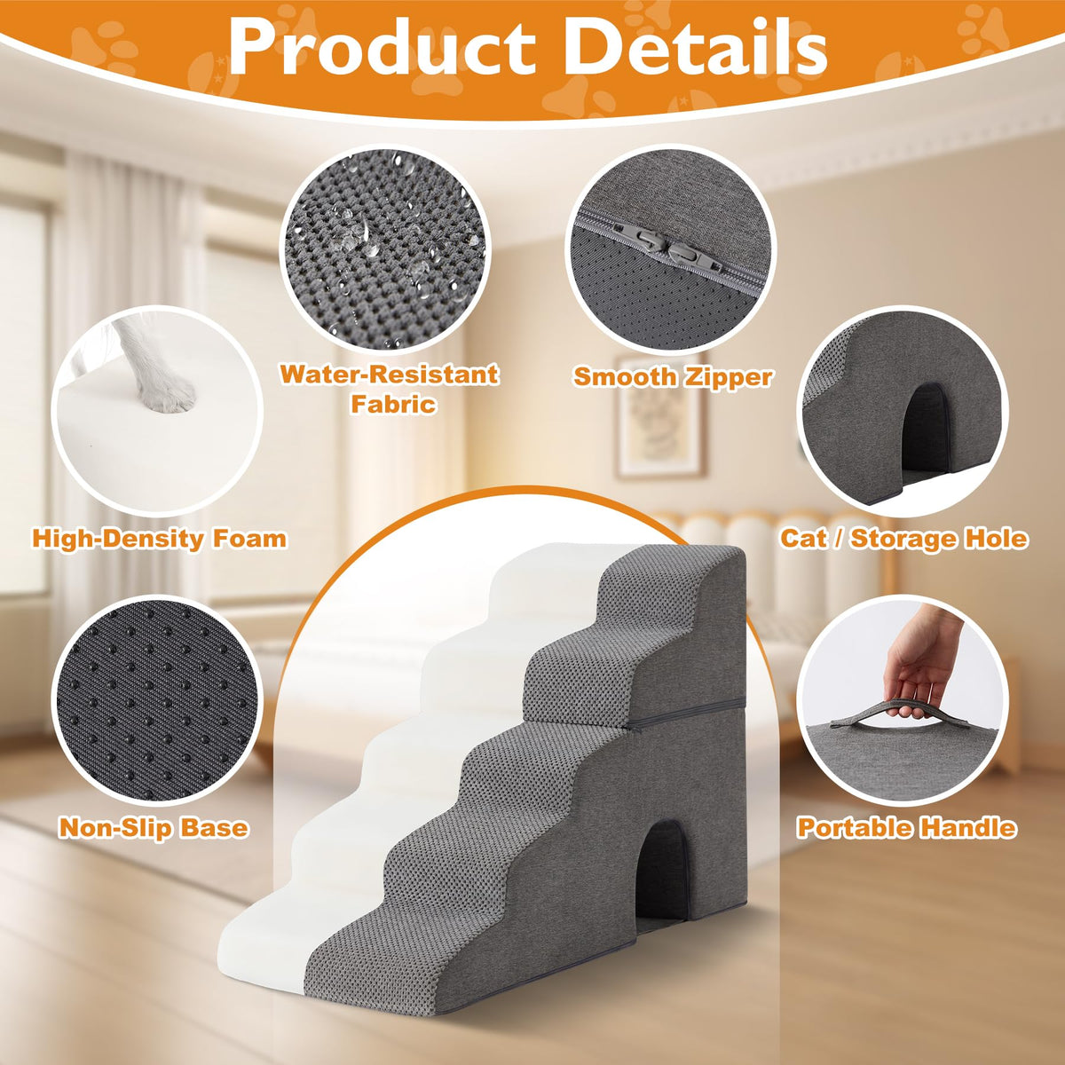 Grey 5-Step Dog Stairs S180