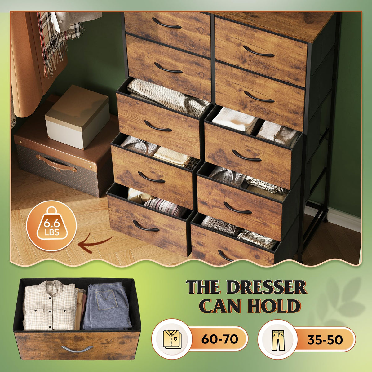 Rustic Brown Wood Grain Print Tall Dresser H49013