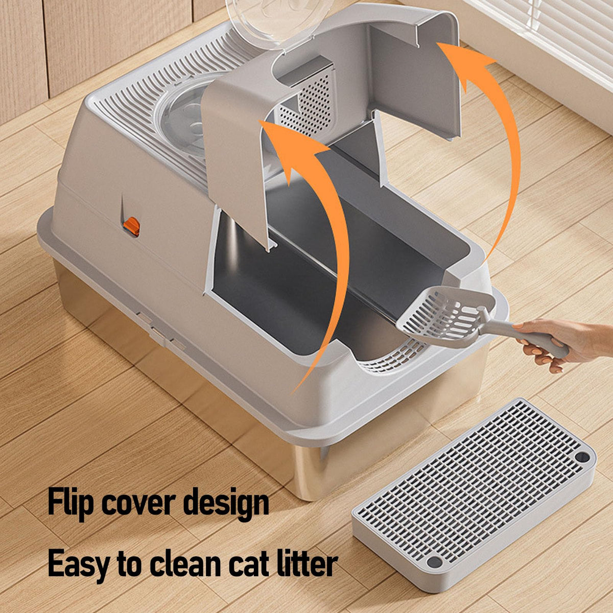 Enclosed Stainless Steel Litter Box with Flip Top Lid C31719