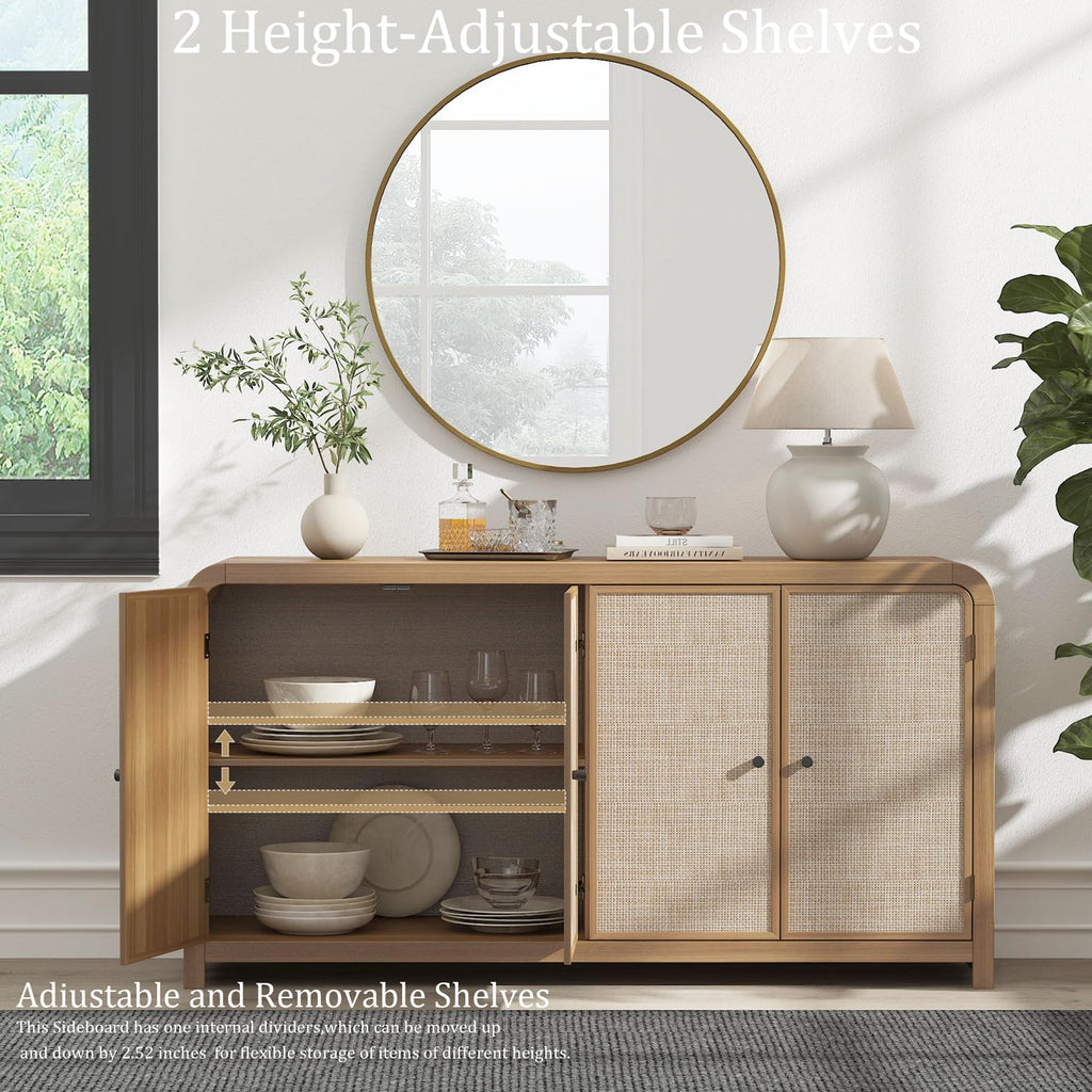 Oak Rattan Sideboard Buffet Cabinet E538790