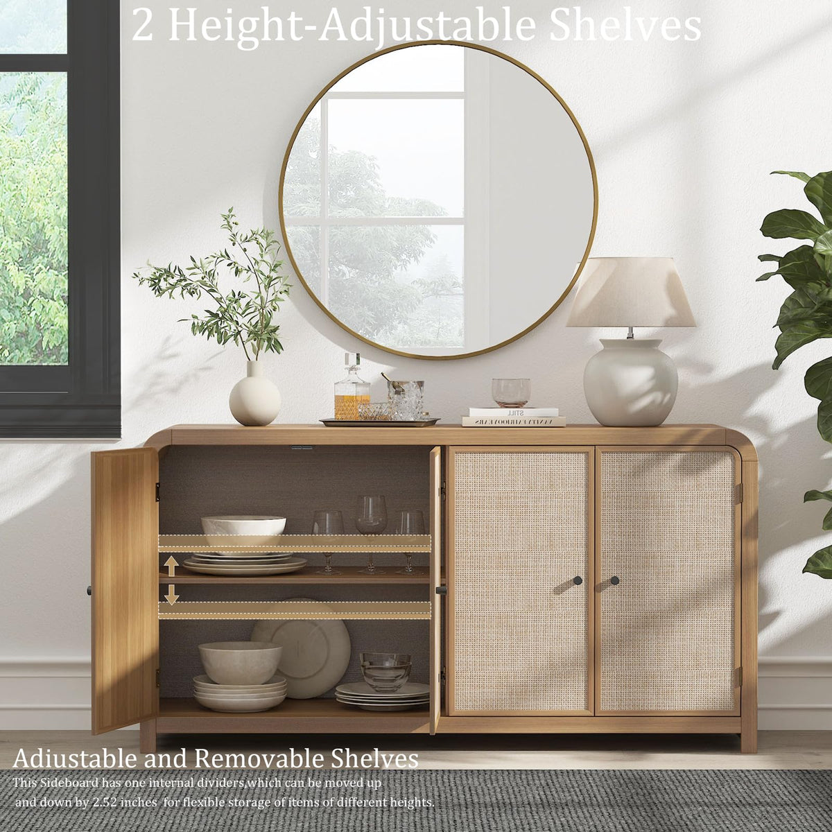 Oak Rattan Sideboard Buffet Cabinet E538790