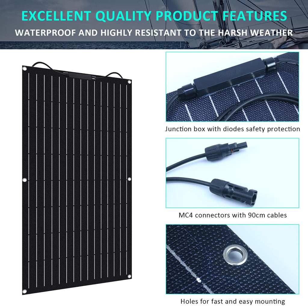 100W 12V ETFE Monocrystalline Flexible Solar Panel Kit 30A PWM B970