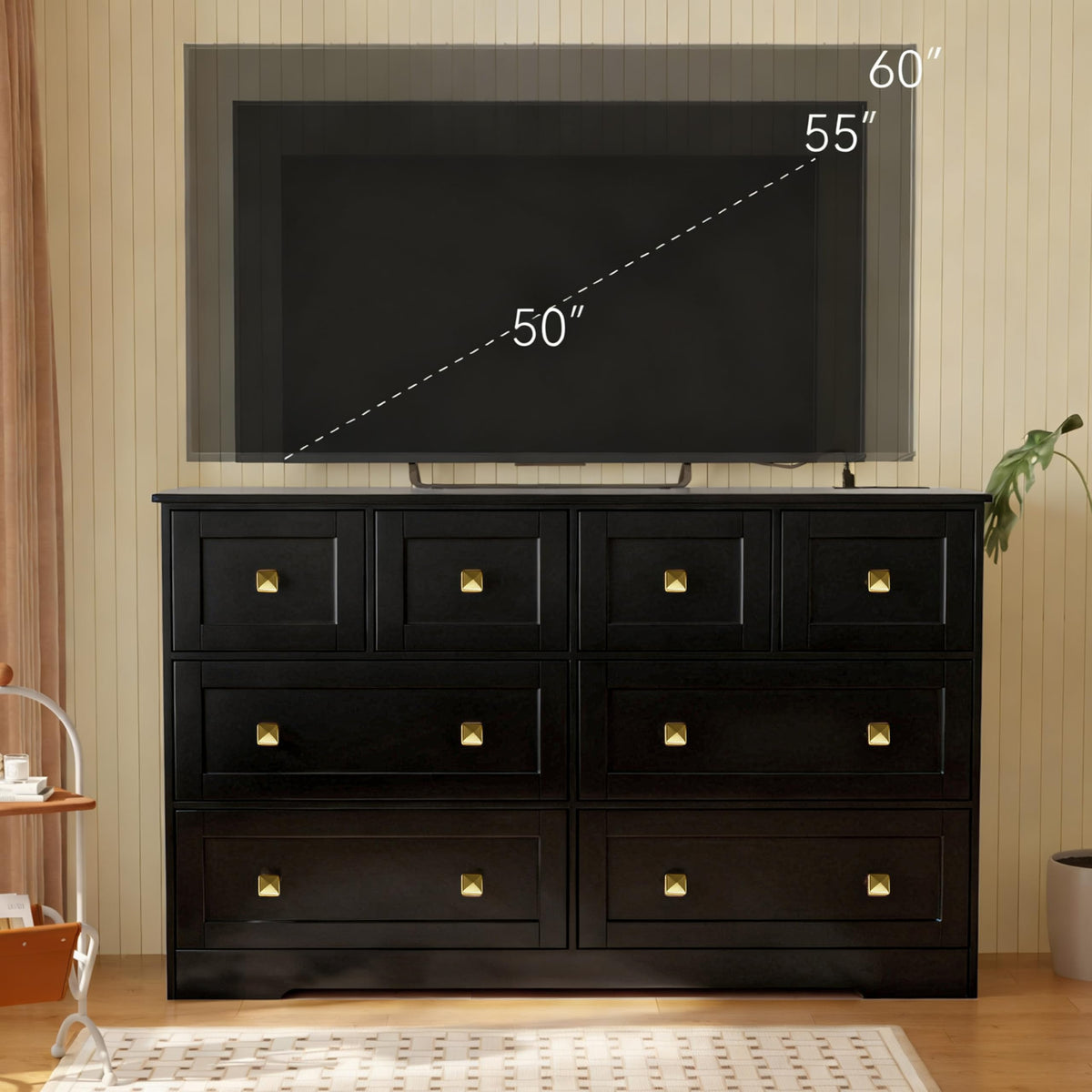 Black 8 Drawer Wood Dresser with Metal Handle C901