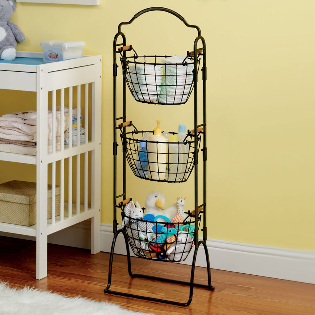 Adjustable 3-Tier Metal Floor Standing Storage Basket J2975