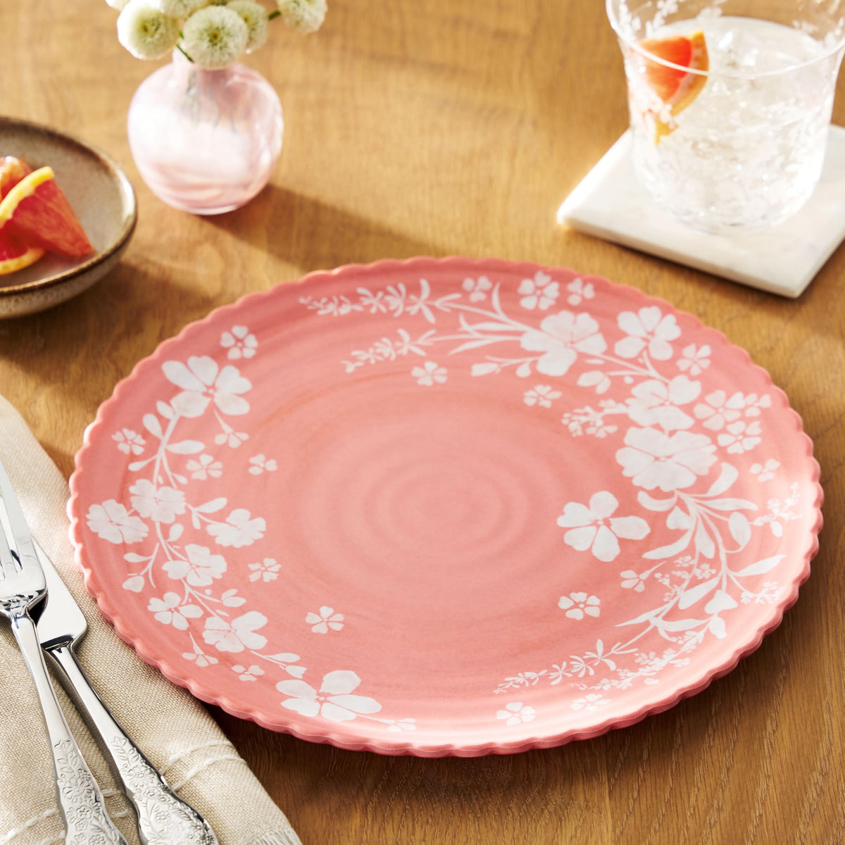 12-Piece Pink Bamboo Melamine Dinnerware Set G4638