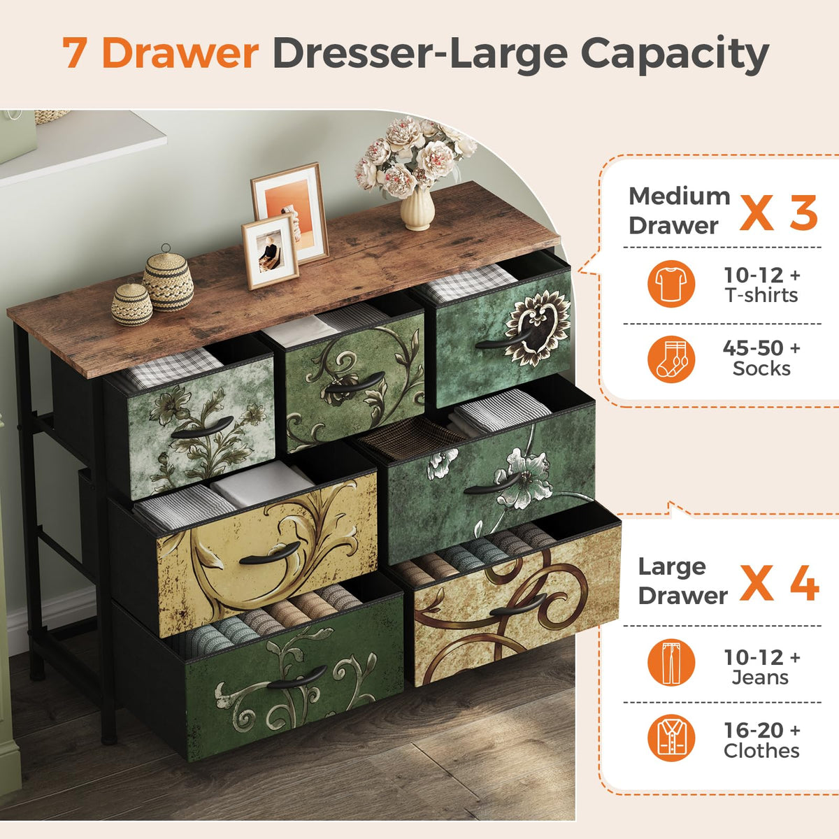 7 Drawer Fabric Dresser C9248