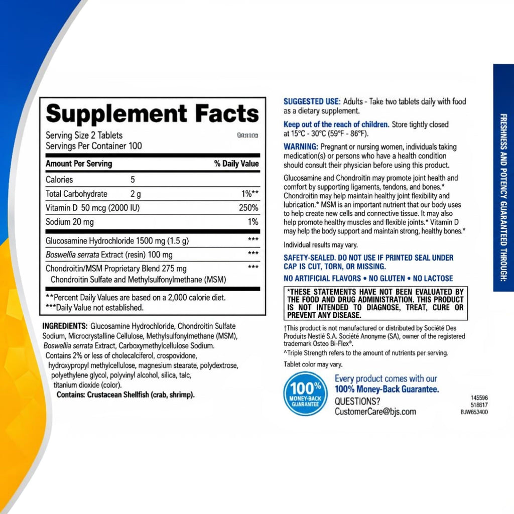 Glucosamine Chondroitin MSM D3 Joint Supplement Tablets 200 Count Z636