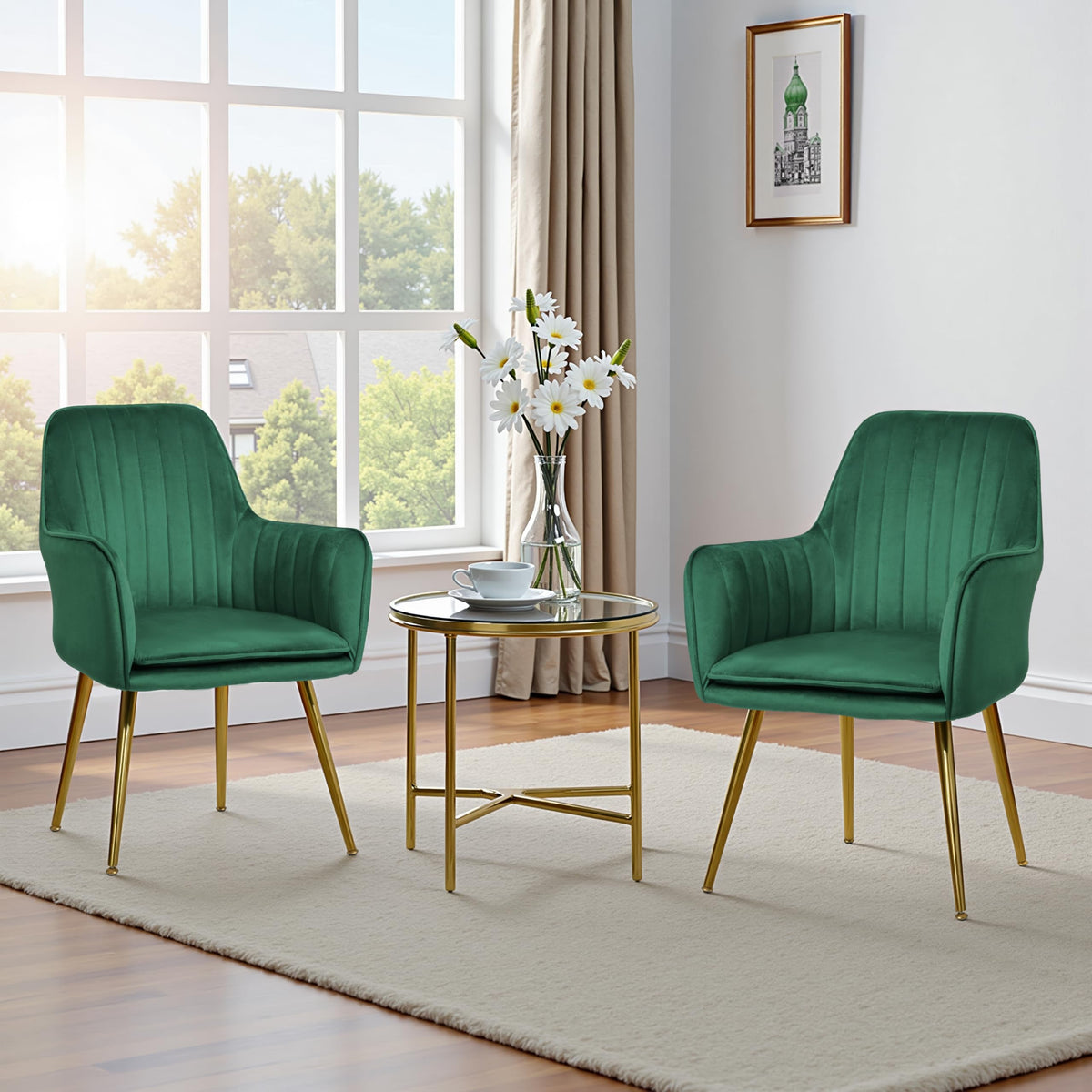 Set of 2 Green Velvet Upholstered Dining Chairs with Metal Legs D449753