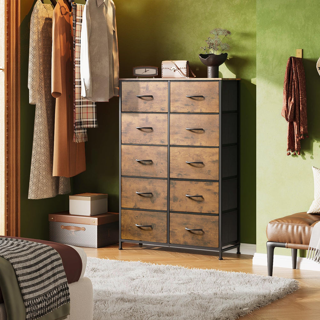 Rustic Brown Wood Grain Print Tall Dresser H49013
