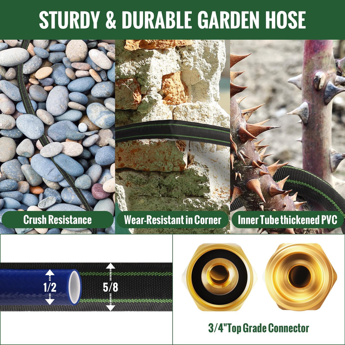 100ft Flexible Non-Expandable Kink-Free Black Fabric Garden Hose C420