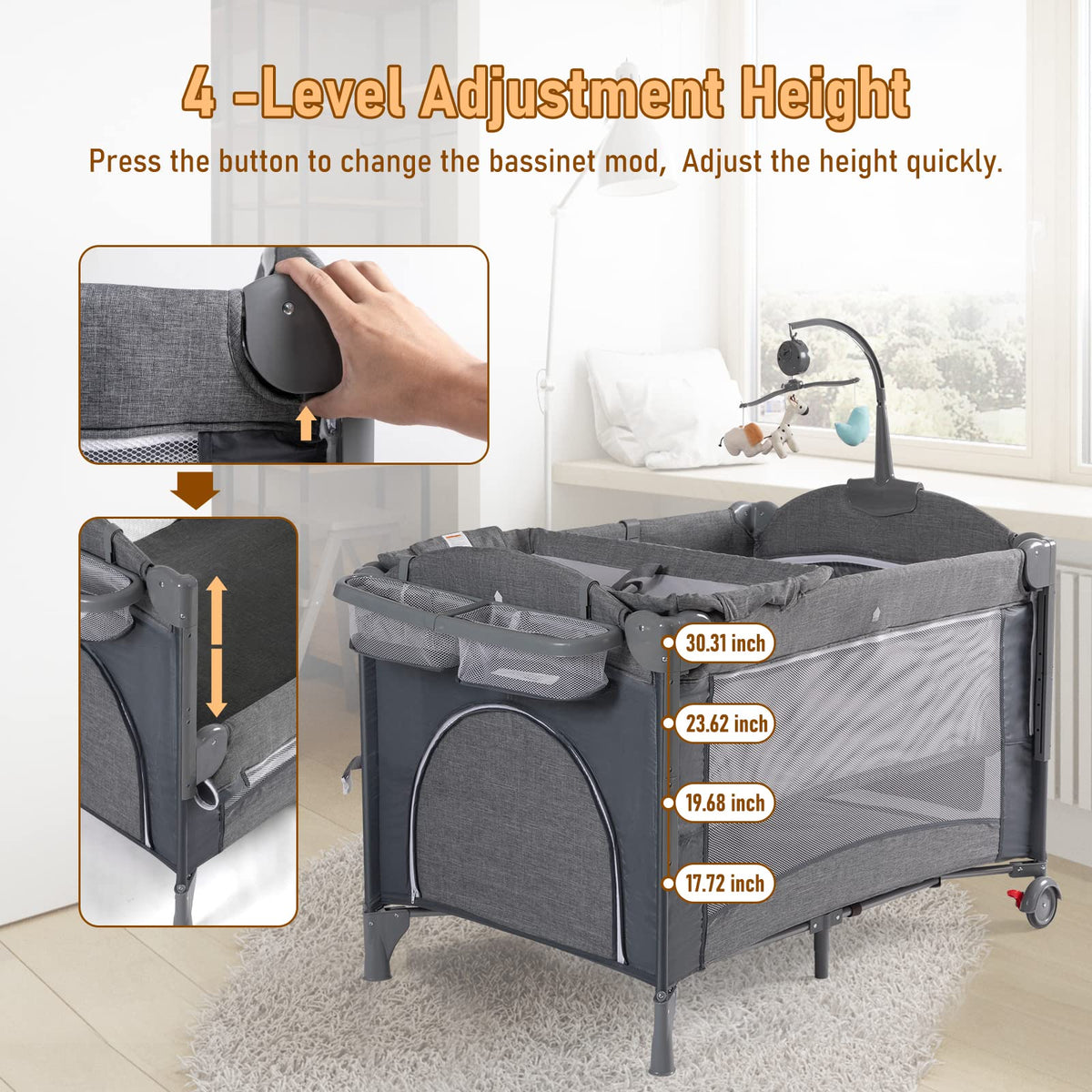 5-in-1 Baby Bassinet Bedside Sleeper Playard P6086
