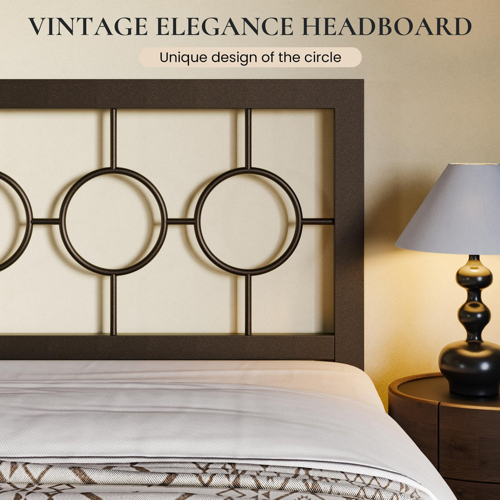 Full Size Brown Metal Bed Frame with Headboard and Footboard Y364469