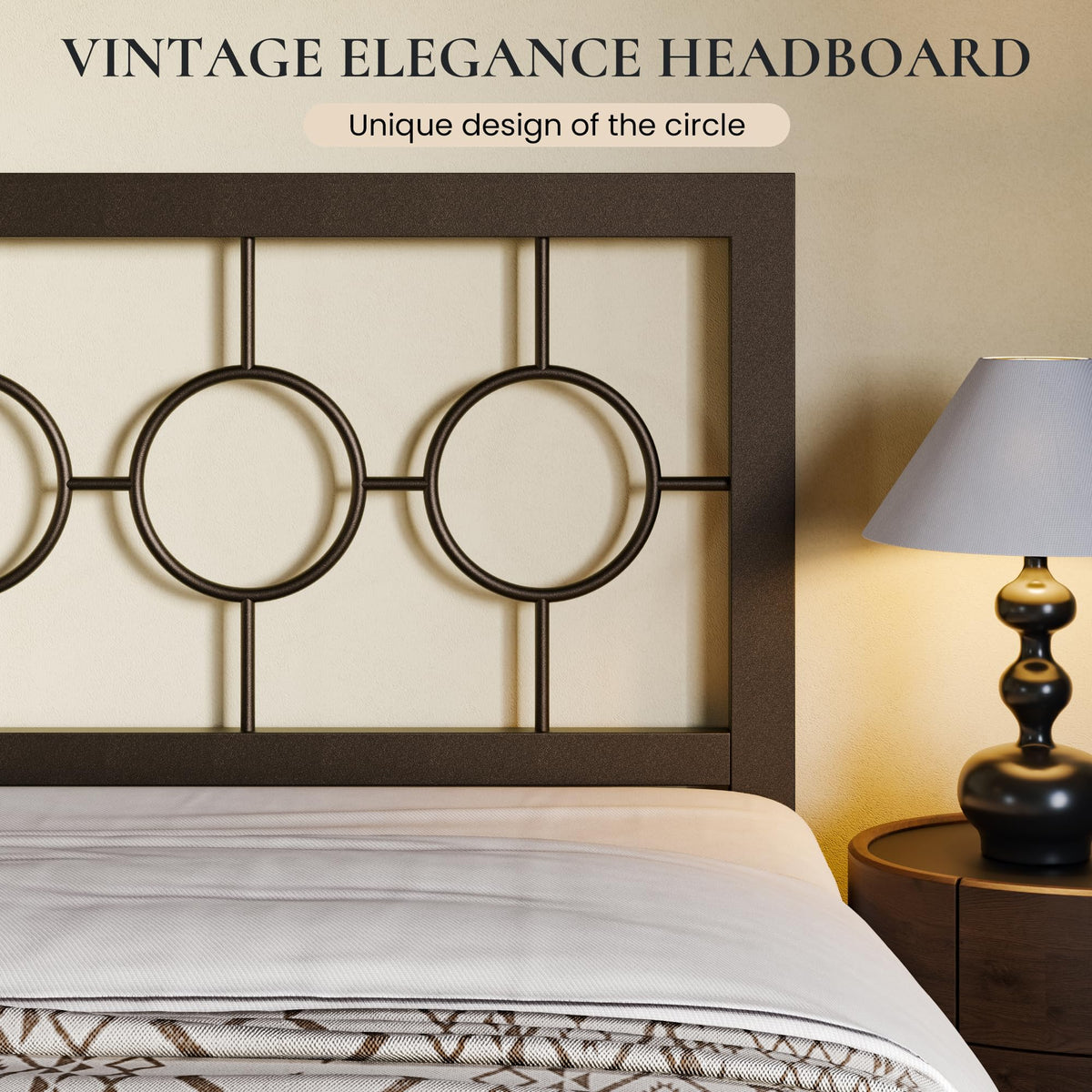 Full Size Brown Metal Bed Frame with Headboard and Footboard Y364469