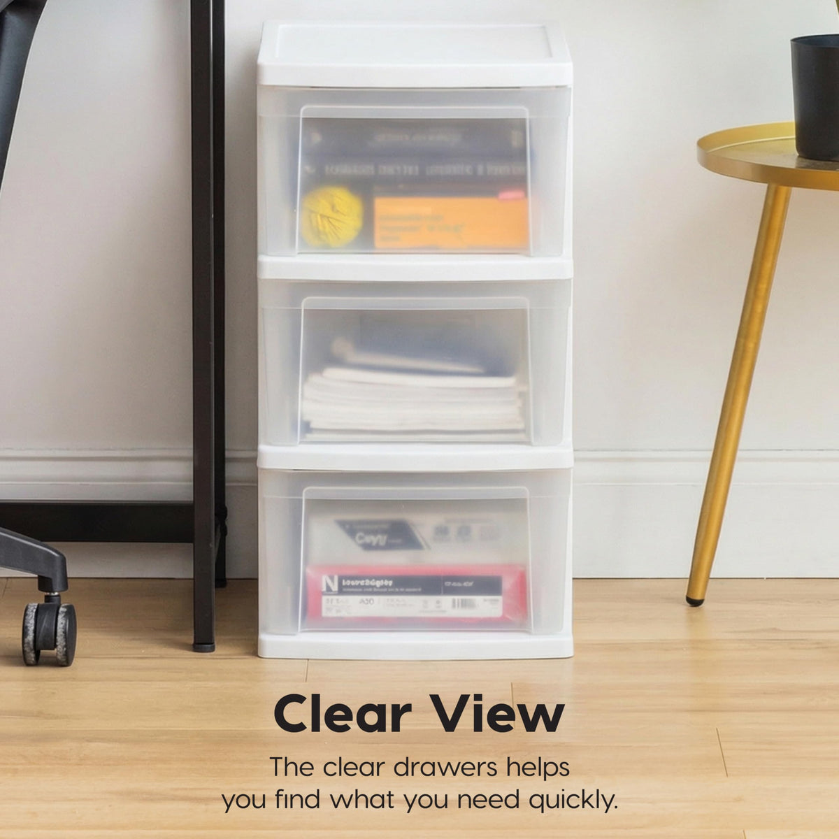 3 Drawer Slim Narrow Storage Organizer 2-Pack White Clear V923343