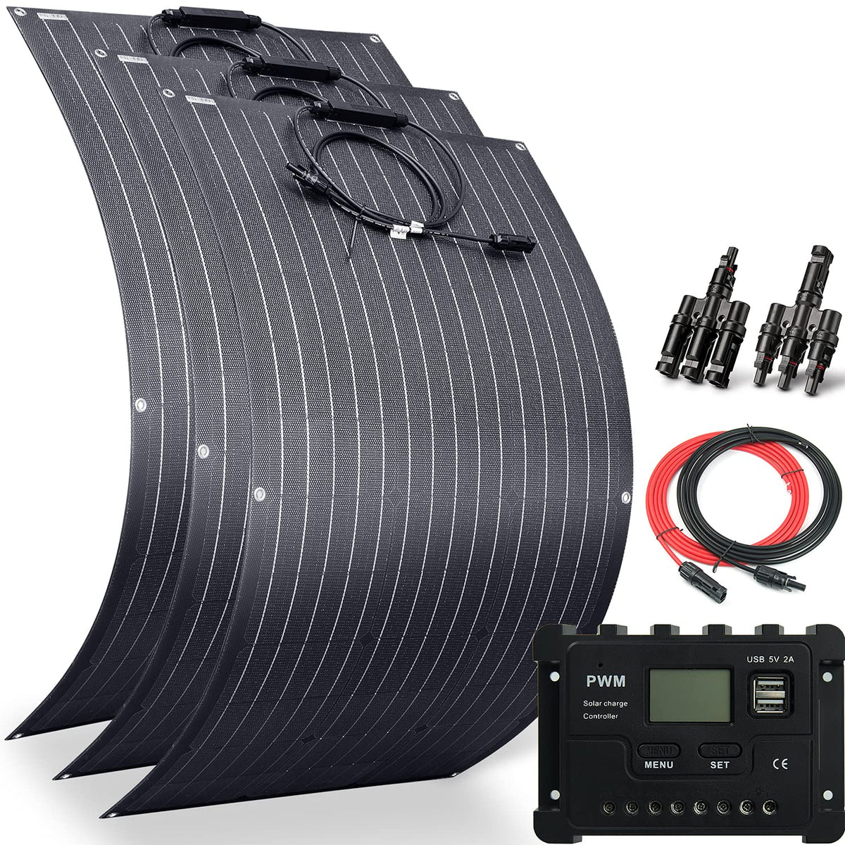 100W 12V ETFE Monocrystalline Flexible Solar Panel Kit 30A PWM B970