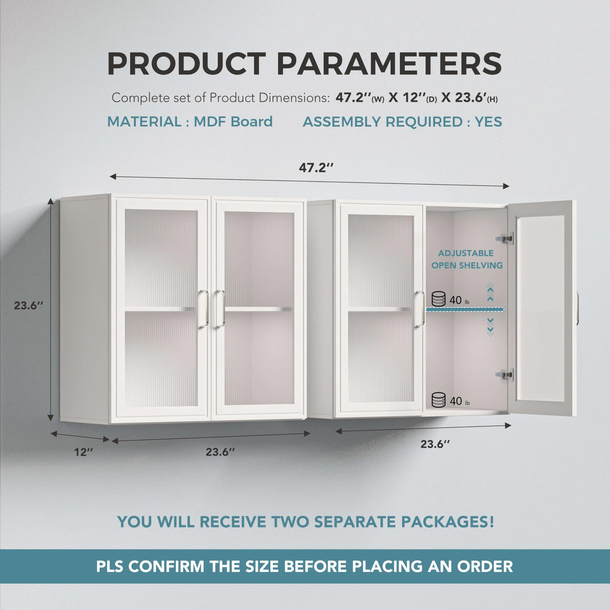 White Wall Cabinet with Acrylic Glass Doors and Adjustable Shelf, Set of 2 N94473
